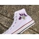Mor Çiçek Desenli Özel Nakışlı Beyaz Sneaker