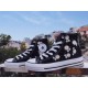 Papatya Desenli Özel Nakışlı Siyah Sneaker