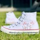 Pembe Çiçek Desenli Özel Nakışlı Beyaz Sneaker
